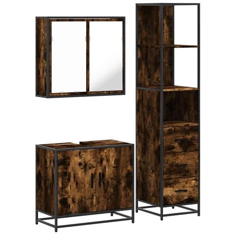 Set Mobili da Bagno 3 pz Rovere Fumo in Legno Multistrato - Foto 1