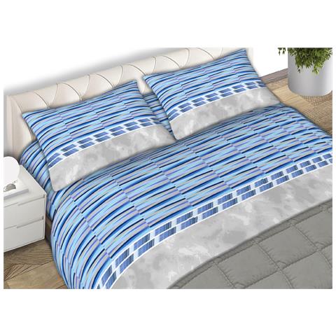 Completo Lenzuola Matrimoniale 100% Cotone Made Italy Disegno Flow Matrimoniale Azzurro - Foto 1