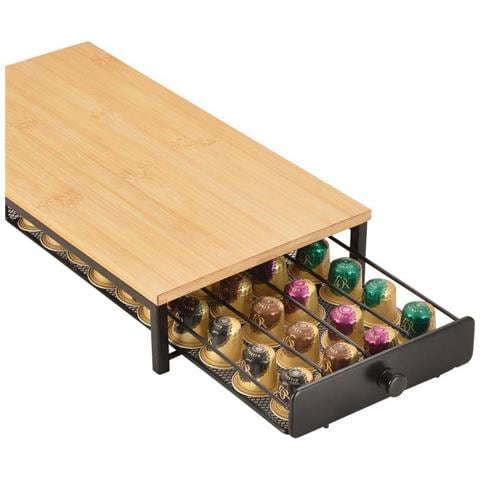 Porta Capsule Caffè Con Cassetto In Ferro Verniciato E Pannello In Bamboo, Compatibile Con Oasiswj, Capacità 40 Capsule Nespresso, Base Per Macchina Da Caffè, Design Moderno Nero - Foto 2