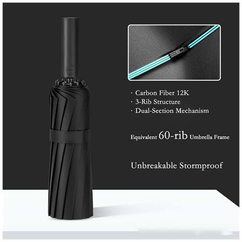 Ombrello Automatico Antivento A 60 Stecche: Protezione Totale Da Pioggia E Sole Black - Foto 2