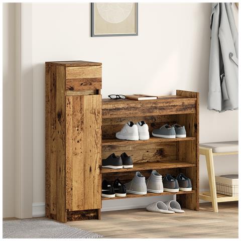 Armadio per scarpe Legno Vecchio 100.5x28x100 cm Legno Solido - Foto 2