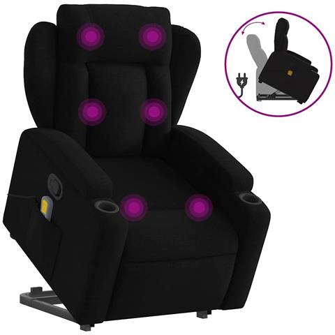 Poltrona Alzapersona Massaggiante Reclinabile Nera in Tessuto - Foto 1