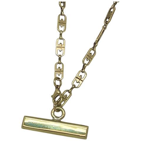 Collana Con Catena A Barra In Ottone Placcato Oro - Foto 2