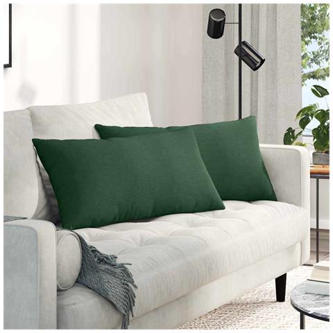 Cuscini da Divano 2 pcs Verde Scuro 80 x 40 cm Tessuto in Cords - Foto 2