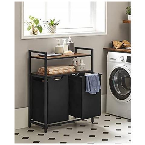 Mobile portabiancheria Valora a 2 scomparti, marrone rustico e nero - Foto 8