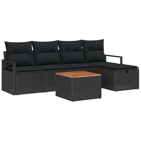 Set Divano da Giardino con cuscino 6 pcs Nero polyrattan - Foto 1