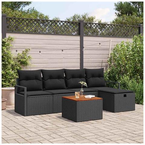 Set Divano da Giardino con cuscino 6 pcs Nero polyrattan - Foto 2