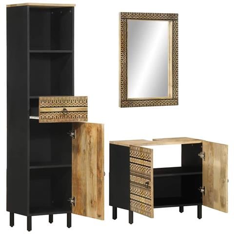 Set Mobili da Bagno 3pz in Legno Massello di Mango - Foto 2
