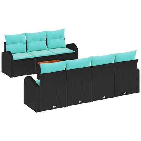 Set Divano da Giardino 8 pcs Nero e Turchese polyrattan - Foto 1