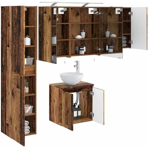 Set di Armadi da Bagno 5 pcs Legno antico 50 x 14,5 x 70 cm - Foto 2