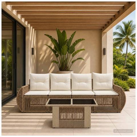 Set Divano da Giardino 5 pz Beige e Bianco Crema polyrattan - Foto 2