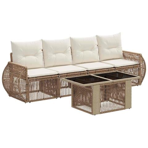 Set Divano da Giardino 5 pz Beige e Bianco Crema polyrattan - Foto 1