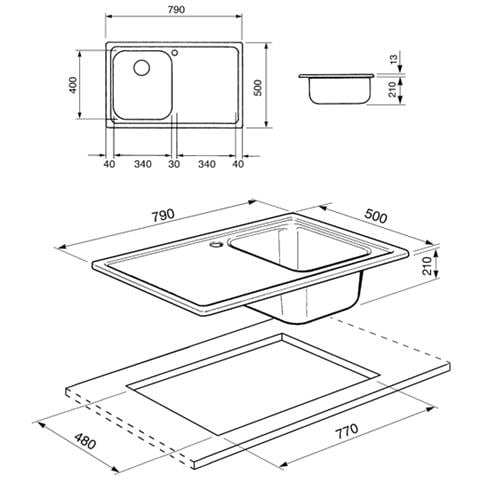 SP791S-2 Serie Alba Lavello da incasso in Acciaio Inox Satinato con 1 Vasca Dimensioni 79 x 50 cm - Foto 9