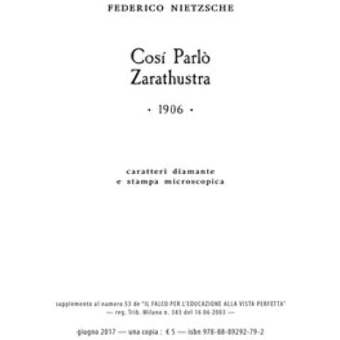 Friedrich Nietzsche - Così Parlò Zarathustra. Ediz. A Caratteri Diamante E Stampa Microscopica - Foto 1