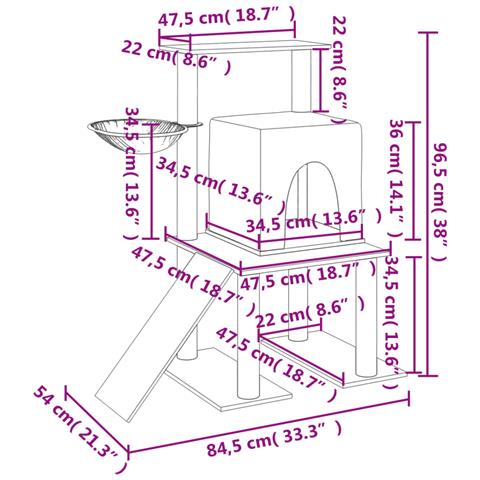 Albero Per Gatti Con Tiragraffi In Sisal Crema 96,5 Cm - Foto 7