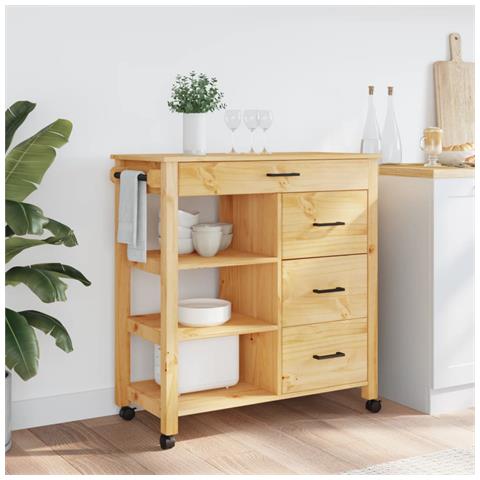 Carrello Da Cucina Monza 84x40x90 Cm In Legno Massello Di Pino - Foto 3