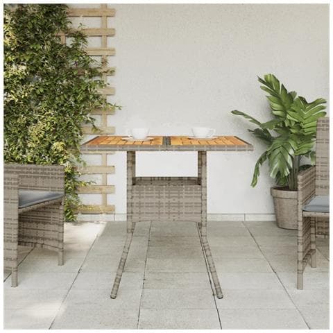 Tavolo Giardino Piano Legno Acacia Grigio 80x80x75cm Polyrattan - Foto 3