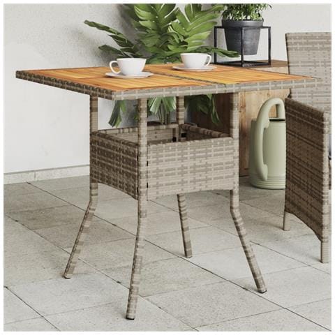 Tavolo Giardino Piano Legno Acacia Grigio 80x80x75cm Polyrattan - Foto 1
