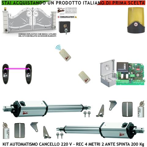 Automatismo Cancello 4 Mt 2 Ante Kit 2 Motori 230 V Stelo Retrattile 2 Radiocomandi Fotocellule Faro Selettore Cartell - Foto 1