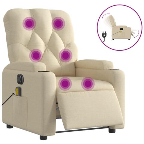 Poltrona Reclinabile Massaggiante Elettrica Crema In Tessuto - Foto 1