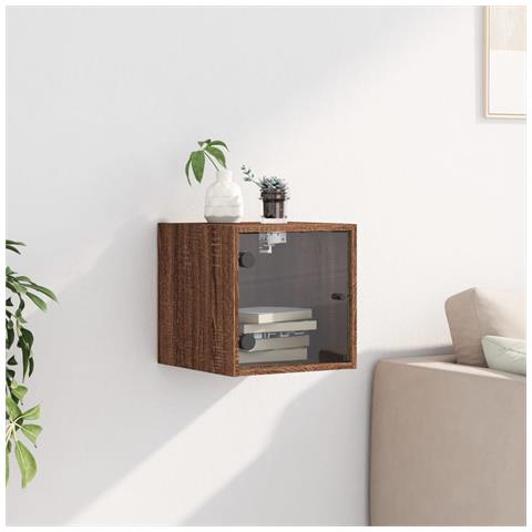 Comodino Con Anta In Vetro Rovere Marrone 35x37x35 Cm - Foto 3