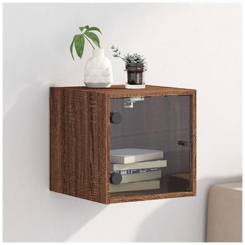 Comodino Con Anta In Vetro Rovere Marrone 35x37x35 Cm - Foto 1