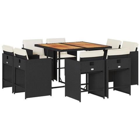 Set da Pranzo da Giardino 9 pz con Cuscini Nero in Polyrattan - Foto 1