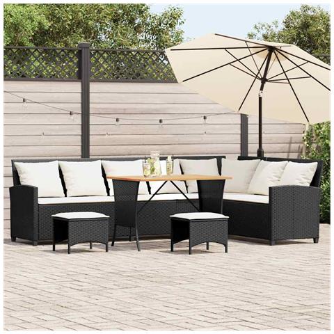 Set Divani da Giardino 4 pz con Cuscini Forma L Polyrattan Nero - Foto 1