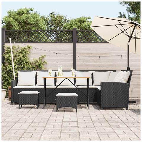 Set Divani da Giardino 4 pz con Cuscini Forma L Polyrattan Nero - Foto 9