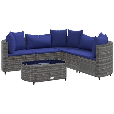 Set Divano Da Giardino 6 Pz Con Cuscini Grigio In Polyrattan - Foto 2