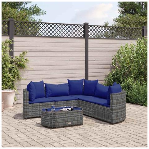 Set Divano Da Giardino 6 Pz Con Cuscini Grigio In Polyrattan - Foto 1