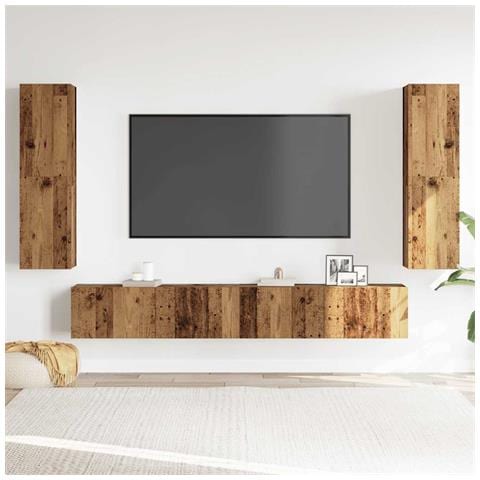 Mobili Tv A Parete 4 Pz Legno Antico In Legno Multistrato - Foto 3