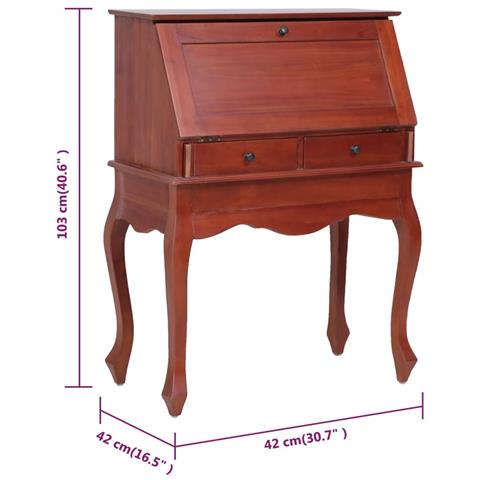 Scrittoio Marrone 78x42x103 Cm In Legno Massello Di Mogano - Foto 7