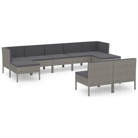 Set Divani Da Giardino 9 Pz Con Cuscini In Polyrattan Grigio - Foto 1