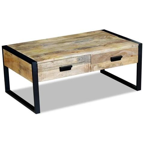 Lusso Casadino -  Tavolino Da Salotto 2 Cassetti In Massello Di Mango 100x60x40cm - Foto 2