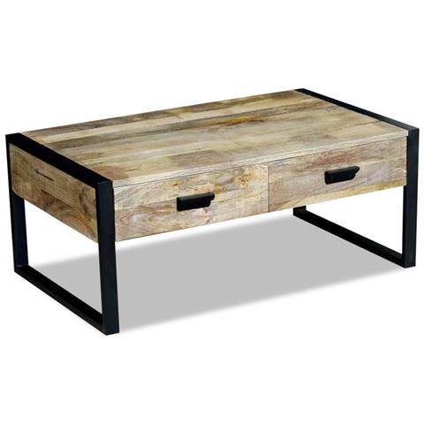 Lusso Casadino -  Tavolino Da Salotto 2 Cassetti In Massello Di Mango 100x60x40cm - Foto 1