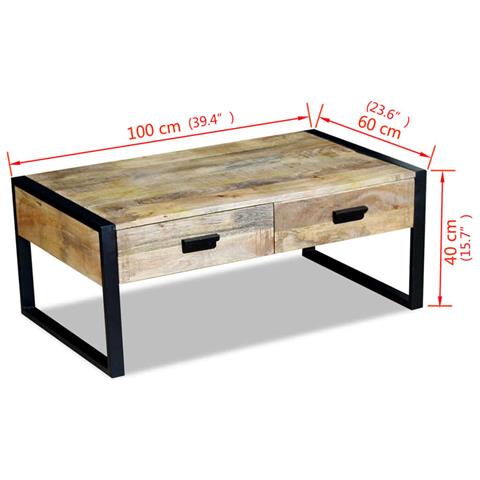 Lusso Casadino -  Tavolino Da Salotto 2 Cassetti In Massello Di Mango 100x60x40cm - Foto 8