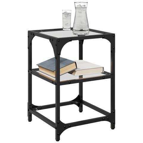 Tavolini Con Piano In Vetro Trasparente 2 Pz 30x30x45cm Acciaio - Foto 2