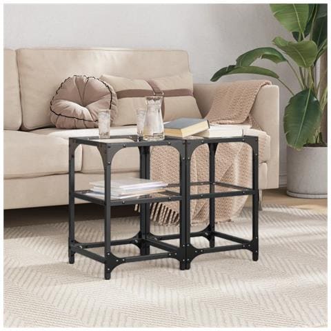 Tavolini Con Piano In Vetro Trasparente 2 Pz 30x30x45cm Acciaio - Foto 8