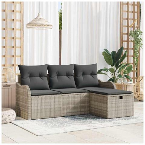 Set di Divano da Giardino in 4 Pezzi con Cuscini Grigio Chiaro in Rattan,  Divano da Giardino per 2 con Storage & Cuscini Grigio Chiaro in Rattan - Foto 2