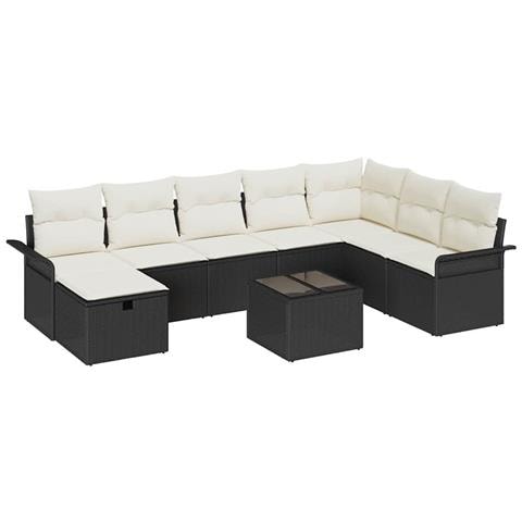 Set Divano da Giardino 9 Pezzi con Cuscini Nero Rattan - Foto 1