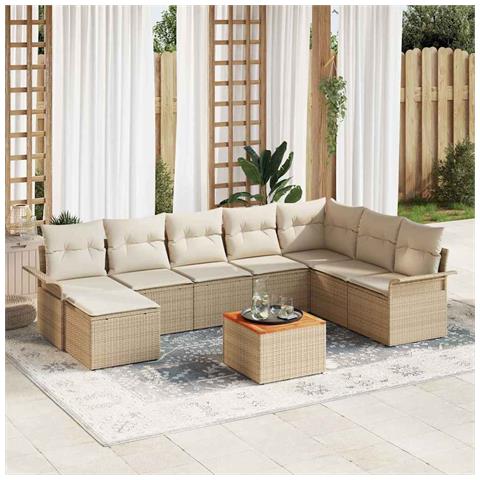 Set Divano da Giardino di 9 Pezzi con Cuscini Beige Rattan Poliacacia - Foto 2