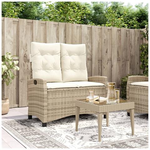 Panca Reclinabile da Giardino con Cuscini Beige in Polyrattan - Foto 2