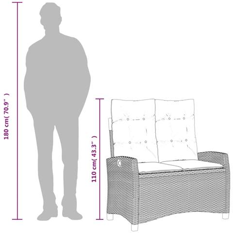 Panca Reclinabile da Giardino con Cuscini Beige in Polyrattan - Foto 9