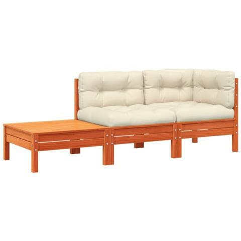 Divano Giardino con Cuscini e Poggiapiedi Legno Massello Pino - Foto 1