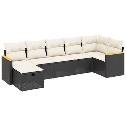 Set Divani da Giardino con Cuscini 7pz Nero Polyrattan - Foto 1