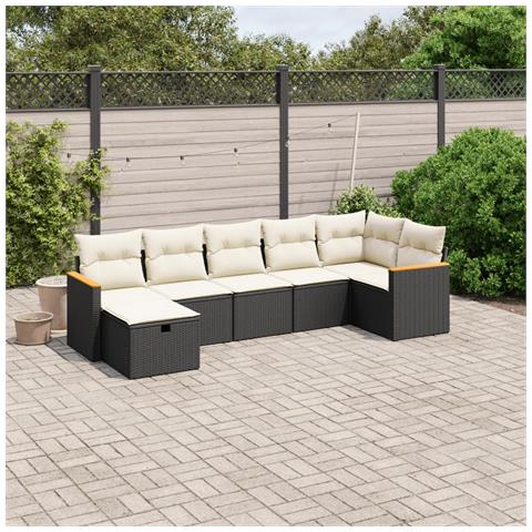 Set Divani da Giardino con Cuscini 7pz Nero Polyrattan - Foto 2