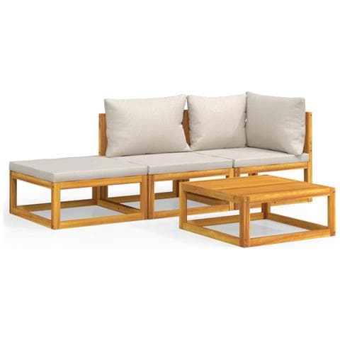 Set Salotto Giardino 4pz Cuscini Grigio Chiaro Legno Massello - Foto 1