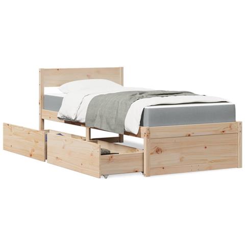 Letto con Cassetti e Materasso 100x200 cm Legno Massello Pino - Foto 2