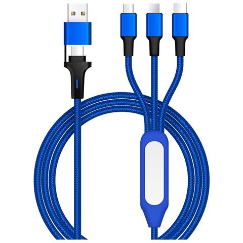 Cavo Di Ricarica Intrecciato 5 In 1 Con Luce Notturna Led Multifunzione Blue - Foto 1